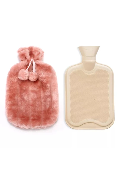 2 Litre Ponponlu Yumuşak Peluş Sıcak Su Torbası Pembe - 7