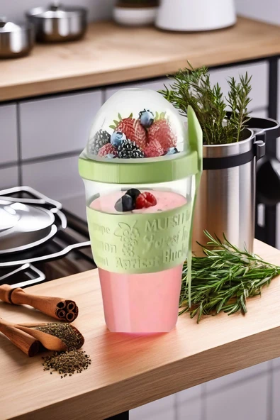 2 ADET Diyet & Kahvaltı için Çatal & Kaşıklı Kapaklı Yoğurt Müsli Salata Meyve Saklama Kabı - 600 ml - 4