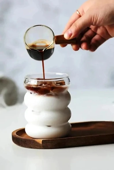 4 Adet Boğumlu  Borosilikat Kokteyl  Soğuk Sıcak Kahve Meşrubat Bardağı 4 Cam Pipet Hediye 300 ML - 4