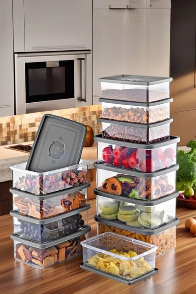 24'Lü Set Dikdörtgen Mikrodalga & Difriz Uyumlu Saklama Kabı X8 0,75 Lt/1 Lt/1,5 Lt - 5