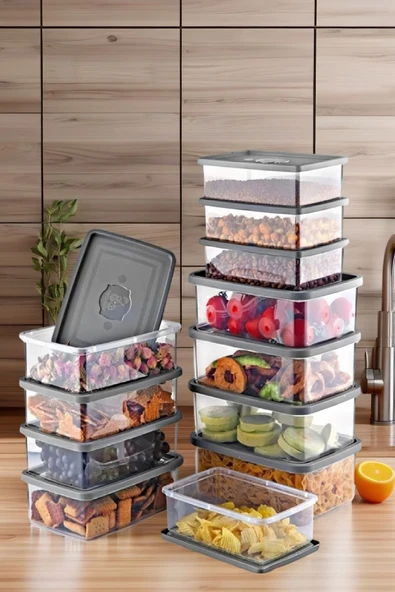 24'Lü Set Dikdörtgen Mikrodalga & Difriz Uyumlu Saklama Kabı X8 0,75 Lt/1 Lt/1,5 Lt - 3