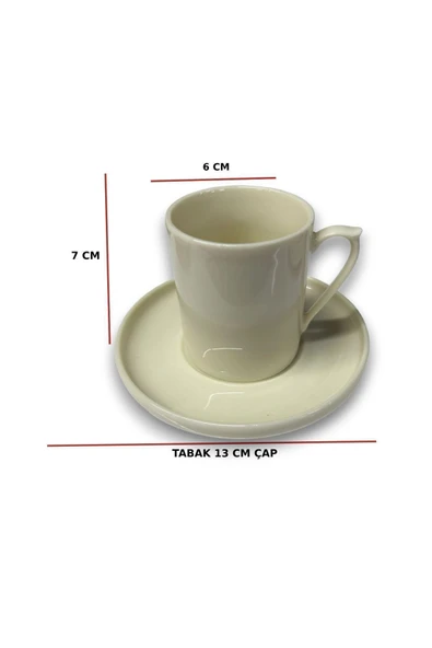 6 Kişilik 12 Parça Türk Kahvesi Fincan Takımı Krem - 4