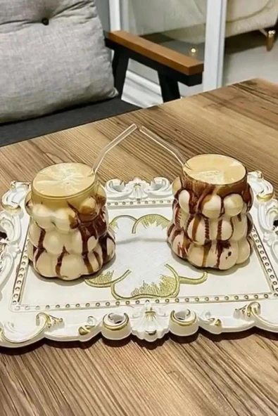 4 Adet Üzüm Model Borosilikat Kokteyl  Soğuk Sıcak Kahve Meşrubat Bardağı 4 Cam Pipet Hediye 350 ML - 6