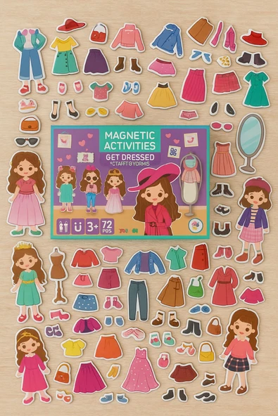Manyetik Parçalı Eğitici Eğlendirici Kız Giydirme Kombin Yapma Aktivite Oyun Seti - 72 Parça - 5