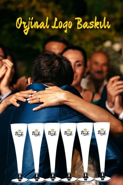 24'Lü Logolu Plastik Gümüş Renk Ayaklı Şampanya Kadehi 24 Adet Parti Team Bride Kadeh Seti - 2