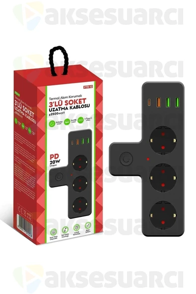 vmk Nesil 3'lü Duvar Priz Termal Akım Korumalı Priz 3 x USB, 1 x Type-C 20W PD Giriş Life 103768 - 2