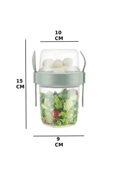 1 ADET Diyet & Kahvaltı için Çatal & Kaşıklı Kapaklı Yoğurt Müsli Salata Meyve Saklama Kabı - 800 ml - 4
