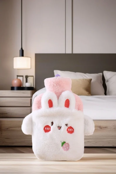 Tavşan Figürlü Yumuşak Peluş Eldivenli Sıcak Su Torbası Sevgililer Günü Hediyesi - 6