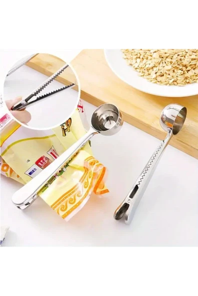 2 Adet Mandallı Kahve Ölçü Kaşığı Gümüş Renk Çok Fonksiyonlu Paslanmaz Çelik Kaşık - 3