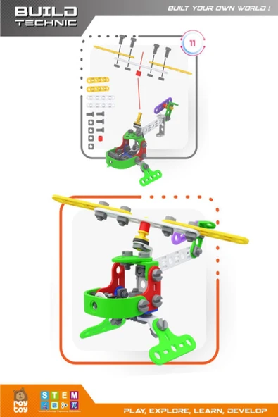 77 Parça Helikopter Kendin Yap Oyun Seti 3+ Yaş Üzeri Çocuklar Için - 6