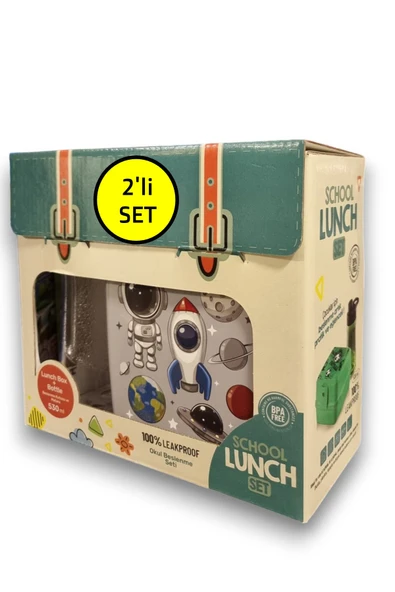 2'li Premium Beslenme Kutusu ve 530 ML Su Matarası Gri - 3