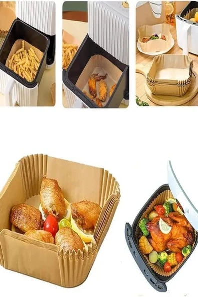 50 Adet Tek Kullanımlık Kare Tabak Model Pişirme Kağıdı Ve 20 Cm Kare Pişirme Matı - 6
