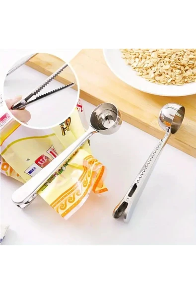 Mandallı Kahve Ölçü Kaşığı Gümüş Renk Çok Fonksiyonlu Paslanmaz Çelik Kaşık - 4