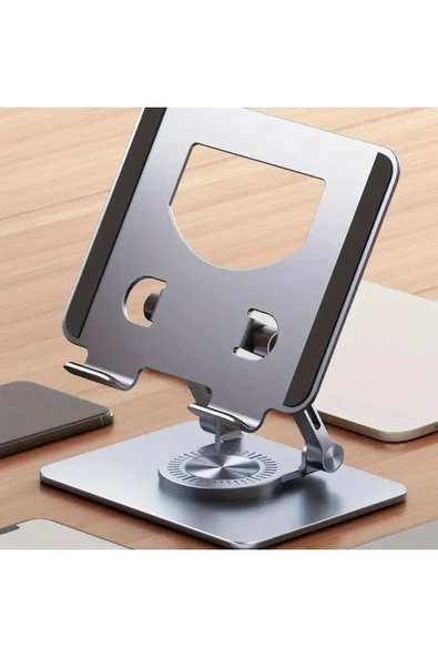 Metal Tablet Standı 360 Derece Dönebilen Yükseltilmiş Masaüstü Ayarlanabilir Katlanır - 6