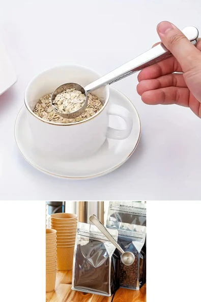 Mandallı Kahve Ölçü Kaşığı Gümüş Renk Çok Fonksiyonlu Paslanmaz Çelik Kaşık - 6