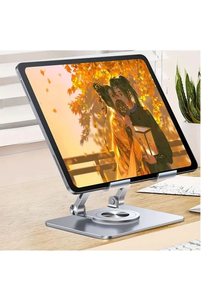Metal Tablet Standı 360 Derece Dönebilen Yükseltilmiş Masaüstü Ayarlanabilir Katlanır - 5
