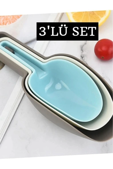 2 Adet 8 LT 3'lü Kürek Hediyeli Kedi Köpek Kuru Mama Kum Saklama Kabı Kutusu Seti - 3