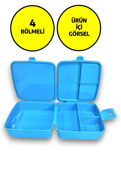 Premium Beslenme Kutusu 4 Bölmeli Space Party Mavi - 3