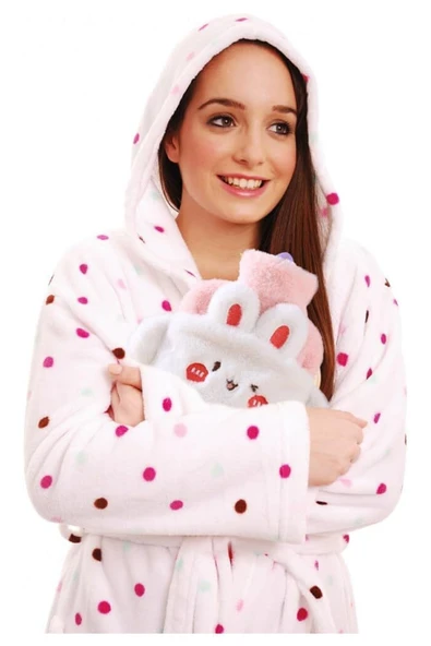 Tavşan Figürlü Yumuşak Peluş Eldivenli Sıcak Su Torbası Sevgililer Günü Hediyesi - 4