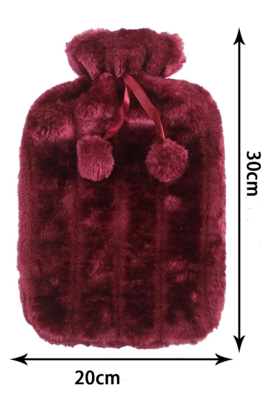 2 Litre Ponponlu Yumuşak Peluş Sıcak Su Torbası Fuşya - 8