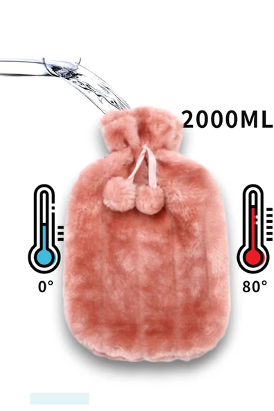 2 Litre Ponponlu Yumuşak Peluş Sıcak Su Torbası Pembe - 4