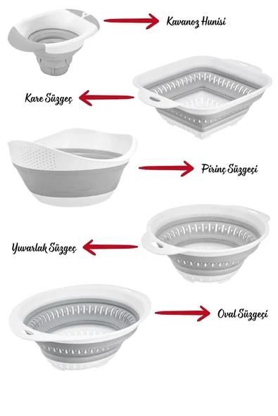 5'li Set Akordiyon Katlanır Süzgeç Seti - Katlanır Çeyiz Seti 5 Parça - 4