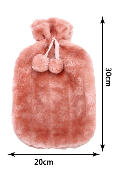 2 Litre Ponponlu Yumuşak Peluş Sıcak Su Torbası Pembe - 8