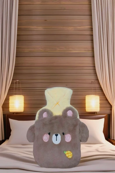 Ayıcık Figürlü Yumuşak Peluş Eldivenli 500 ml lik Sıcak Su Torbası - 3