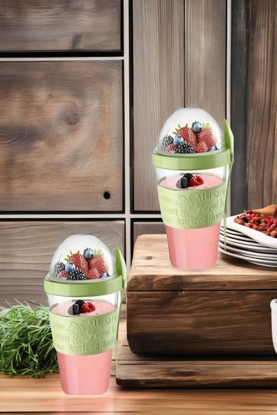 2 ADET Diyet & Kahvaltı için Çatal & Kaşıklı Kapaklı Yoğurt Müsli Salata Meyve Saklama Kabı - 600 ml - 3