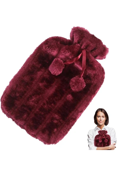 2 Litre Ponponlu Yumuşak Peluş Sıcak Su Torbası Mor - 7