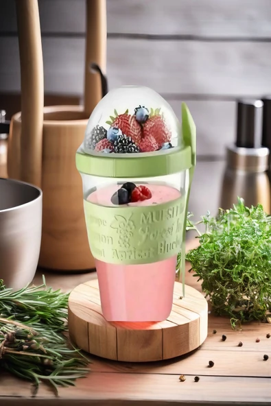 2 ADET Diyet & Kahvaltı için Çatal & Kaşıklı Kapaklı Yoğurt Müsli Salata Meyve Saklama Kabı - 600 ml - 5