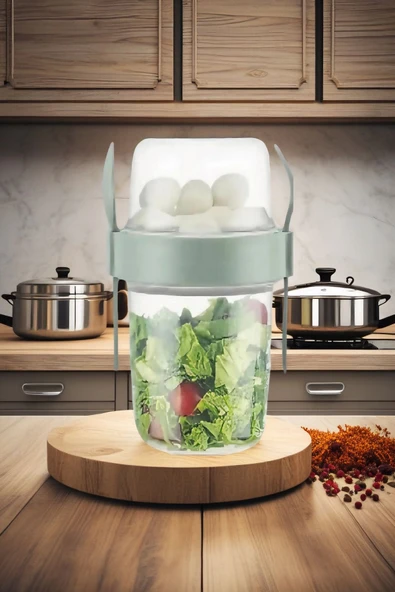 1 ADET Diyet & Kahvaltı için Çatal & Kaşıklı Kapaklı Yoğurt Müsli Salata Meyve Saklama Kabı - 800 ml - 3
