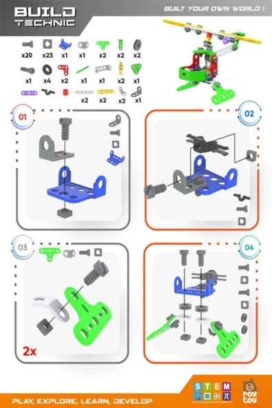 77 Parça Helikopter Kendin Yap Oyun Seti 3+ Yaş Üzeri Çocuklar Için - 5