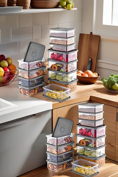 24'Lü Set Dikdörtgen Mikrodalga & Difriz Uyumlu Saklama Kabı X8 0,75 Lt/1 Lt/1,5 Lt - 2