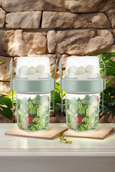 2 ADET Diyet & Kahvaltı için Çatal & Kaşıklı Kapaklı Yoğurt Müsli Salata Meyve Saklama Kabı - 800 ml - 3