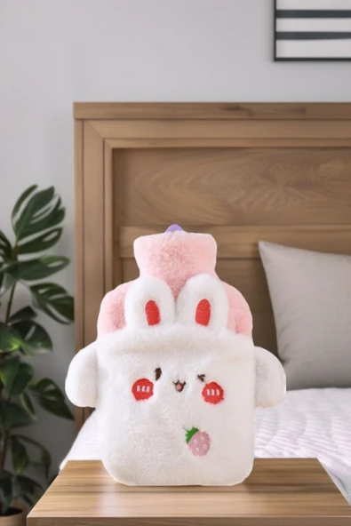 Tavşan Figürlü Yumuşak Peluş Eldivenli Sıcak Su Torbası Sevgililer Günü Hediyesi - 3
