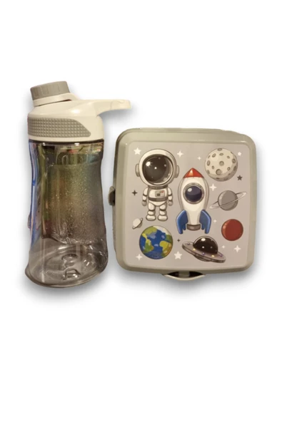 2'li Premium Beslenme Kutusu ve 530 ML Su Matarası Gri - 4