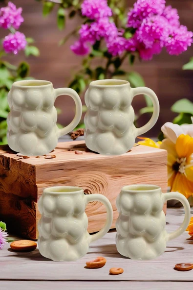 4'lü Porselen Kahve Bardak, Ofis Ve Ev Için Üzüm Şekilli Kupa Tasarımlı 250 ml - 3