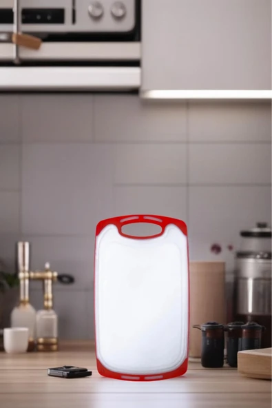 1 Adet Plastik, Kaydırmaz, Kesme Panosu/ Kesme Tahtası Kırmızı&Beyaz 31x20 - 4