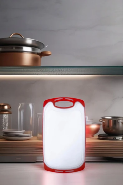 1 Adet Plastik, Kaydırmaz, Kesme Panosu/ Kesme Tahtası Kırmızı&Beyaz 31x20 - 2