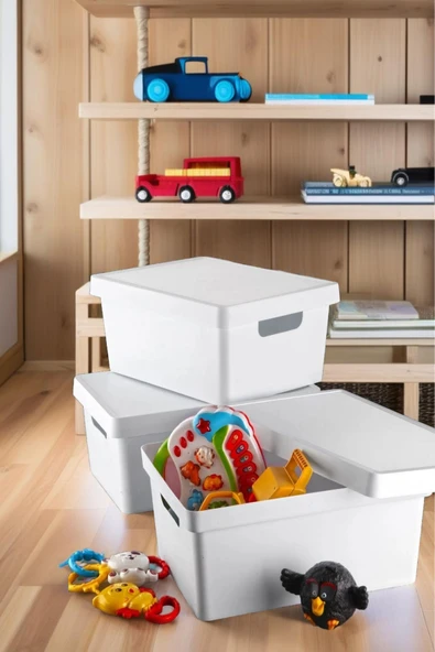 3 Adet Beyaz Kapaklı Oyuncak Kutusu 10 Lt. - 2