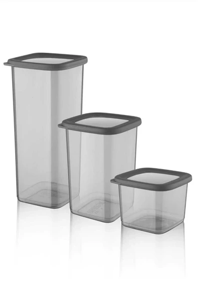 Etiketli 12'li Antrasit Ekonomik Kırılmaz Saklama Kabı Seti 1,75/1,2/0,55 Lt - 3