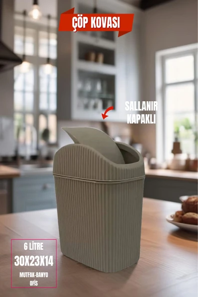 6 Lt Çöp Kovası, Mutfak, Banyo, Tuvalet, Ofis Çöp Kutusu Kahverengi