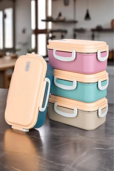 1 Adet Benmarili Paslanmaz Çelik Yemek Kabı 2 Bölmeli Beslenme Kabı Saklama Kabı Lunch Box - Resim 3