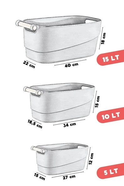 3'lü Set Ahşap Kulplu Banyo,mutfak,çekmece İçi Düzenleyici Retro Sepet Antrasit - 3