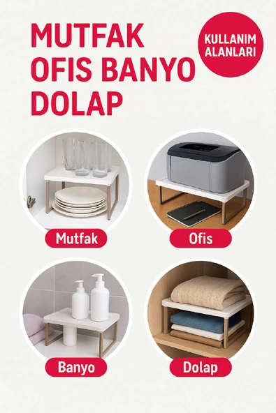 3'lü Raf Yükseltici Set – Beyaz Tabla Açık Kahverengi Ayak | Mutfak Dolabı ve Tezgâh Düzenleyici - 2