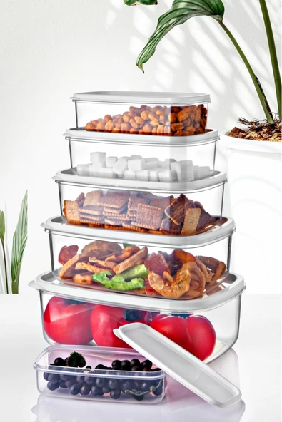 12'li Set Dikdörtgen Saklama Kabı Seti Beyaz - 4