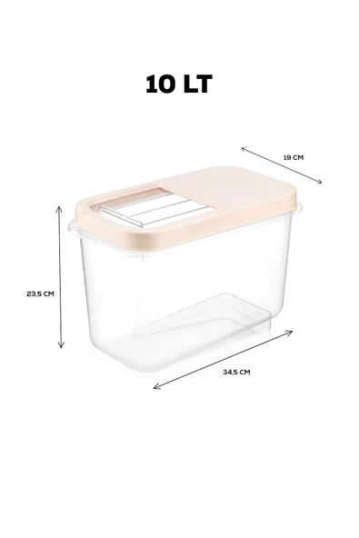3'lü Multibox 10 Lt Bakliyat Saklama Kabı - Kayar Kapaklı Erzak Saklama Kabı Un Kabı Krem - 2