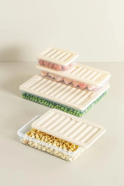 9'lu Set Freshbox Mikrodalga Ve Difrize Uygun Saklama Kabı Krem - 4