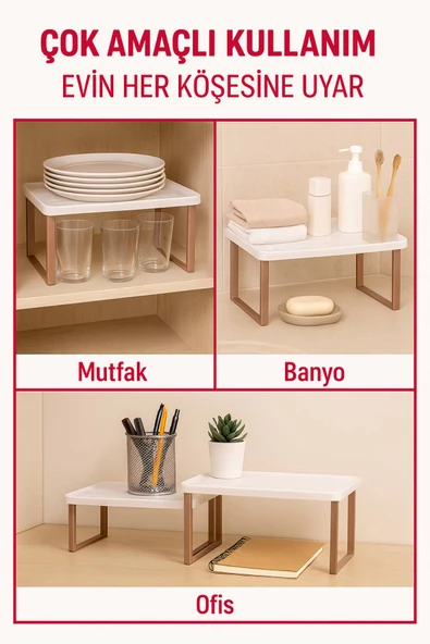 2’li Raf Yükseltici Set – Beyaz Tabla Açık Kahverengi Ayak | Mutfak Dolabı ve Tezgâh Düzenleyici - 2